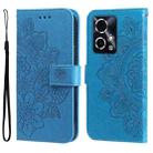 For Honor 90 GT 7-petal Flowers Embossing Leather Phone Case(Blue) - 1