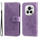 For Honor Magic6 Pro Seven-petal Flowers Embossing Leather Phone Case(Light Purple) - 1