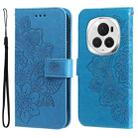 For Honor Magic6 Pro Seven-petal Flowers Embossing Leather Phone Case(Blue) - 1