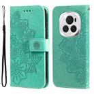 For Honor Magic6 Pro Seven-petal Flowers Embossing Leather Phone Case(Green) - 1