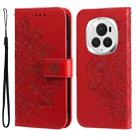 For Honor Magic6 Pro Seven-petal Flowers Embossing Leather Phone Case(Red) - 1