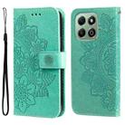 For Honor X6b Seven-petal Flowers Embossing Leather Phone Case(Green) - 1