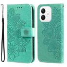 For Honor X60i Seven-petal Flowers Embossing Leather Phone Case(Green) - 1