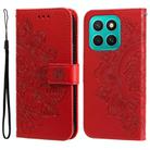 For Honor X8c 4G Seven-petal Flowers Embossing Leather Phone Case(Red) - 1