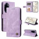 For Honor 100 Pro Skin Feel Life Tree Metal Button Leather Phone Case(Purple) - 1