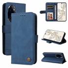 For Honor 100 Pro Skin Feel Life Tree Metal Button Leather Phone Case(Blue) - 1