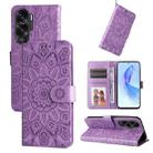 For Honor X50i 5G Embossed Sunflower Leather Phone Case(Purple) - 1