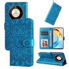 For Honor X50 Embossed Sunflower Leather Phone Case(Blue) - 1