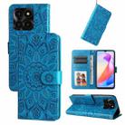 For Honor X6a Embossed Sunflower Leather Phone Case(Blue) - 1