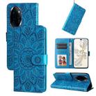 For Honor 100 Pro Embossed Sunflower Leather Phone Case(Blue) - 1