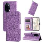 For Honor 100 Pro Embossed Sunflower Leather Phone Case(Purple) - 1