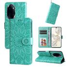 For Honor 100 Pro Embossed Sunflower Leather Phone Case(Green) - 1