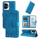 For Honor 100 Embossed Sunflower Leather Phone Case(Blue) - 1