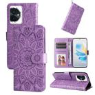 For Honor 100 Embossed Sunflower Leather Phone Case(Purple) - 1