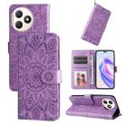 For Honor X50i+ Embossed Sunflower Leather Phone Case(Purple) - 1