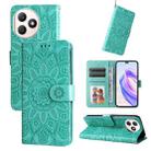 For Honor X50i+ Embossed Sunflower Leather Phone Case(Green) - 1