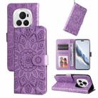 For Honor Magic6 Pro Embossed Sunflower Leather Phone Case(Purple) - 1