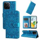 For Honor Play 60 Plus Embossed Sunflower Leather Phone Case(Blue) - 1