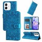 For Honor X60i Embossed Sunflower Leather Phone Case(Blue) - 1