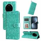 For Honor Magic7 Pro Embossed Sunflower Leather Phone Case(Green) - 1