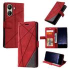 For Xiaomi Redmi 13C Skin Feel Splicing Leather Phone Case(Red) - 1