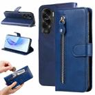 For Honor X50i 5G Calf Texture Zipper Leather Phone Case(Blue) - 1