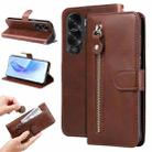 For Honor X50i 5G Calf Texture Zipper Leather Phone Case(Brown) - 1