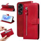 For Honor X50i 5G Calf Texture Zipper Leather Phone Case(Red) - 1