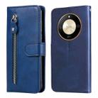 For Honor X50 Calf Texture Zipper Leather Phone Case(Blue) - 1