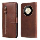 For Honor X50 Calf Texture Zipper Leather Phone Case(Brown) - 1