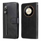 For Honor X50 Calf Texture Zipper Leather Phone Case(Black) - 1