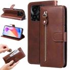 For Honor X6a Calf Texture Zipper Leather Phone Case(Brown) - 1