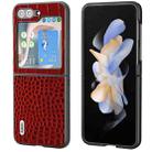 For Samsung Galaxy Z Flip5 ABEEL Genuine Leather Crocodile Pattern Black Edge Phone Case(Red) - 1