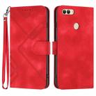 For Huawei P smart 2018/Enjoy 7S Line Pattern Skin Feel Leather Phone Case(Red) - 1