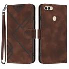 For Huawei P smart 2018/Enjoy 7S Line Pattern Skin Feel Leather Phone Case(Coffee) - 1