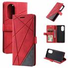 For OPPO A17 4G Skin Feel Splicing Leather Phone Case(Red) - 1