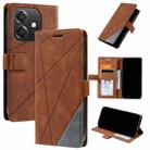 For OPPO A3 4G / 5G Skin Feel Splicing Leather Phone Case(Brown) - 1