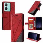 For vivo Y36 Skin Feel Splicing Leather Phone Case(Red) - 1