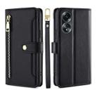 For OPPO A58 4G Sheep Texture Cross-body Zipper Wallet Leather Phone Case(Black) - 1