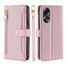 For OPPO A58 4G Lite Sheep Texture Cross-body Zipper Wallet Leather Phone Case(Pink) - 1