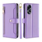 For OPPO A58 4G Sheep Texture Cross-body Zipper Wallet Leather Phone Case(Purple) - 1