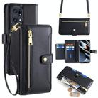 For OPPO Find X5 Pro Sheep Texture Cross-body Zipper Wallet Leather Phone Case(Black) - 1