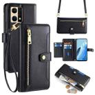 For OPPO Reno7 4G / F21 Pro 4G Sheep Texture Cross-body Zipper Wallet Leather Phone Case(Black) - 1