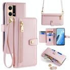 For OPPO Reno7 4G / F21 Pro 4G Sheep Texture Cross-body Zipper Wallet Leather Phone Case(Pink) - 1