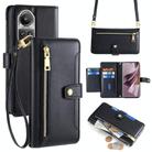 For OPPO Reno10 5G Global Sheep Texture Cross-body Zipper Wallet Leather Phone Case(Black) - 1