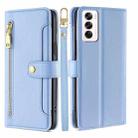 For OPPO Reno12 5G Global Sheep Texture Cross-body Zipper Wallet Leather Phone Case(Blue) - 1