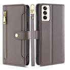 For OPPO Reno12 5G Global Sheep Texture Cross-body Zipper Wallet Leather Phone Case(Grey) - 1