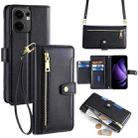 For OPPO Reno13 F 5G / 4G Sheep Texture Cross-body Zipper Wallet Leather Phone Case(Black) - 1