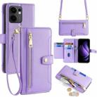 For OPPO Reno13 F 5G / 4G Sheep Texture Cross-body Zipper Wallet Leather Phone Case(Purple) - 1