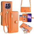 For OPPO A5 5G 2025 Global Sheep Texture Cross-body Zipper Wallet Leather Phone Case(Orange) - 1